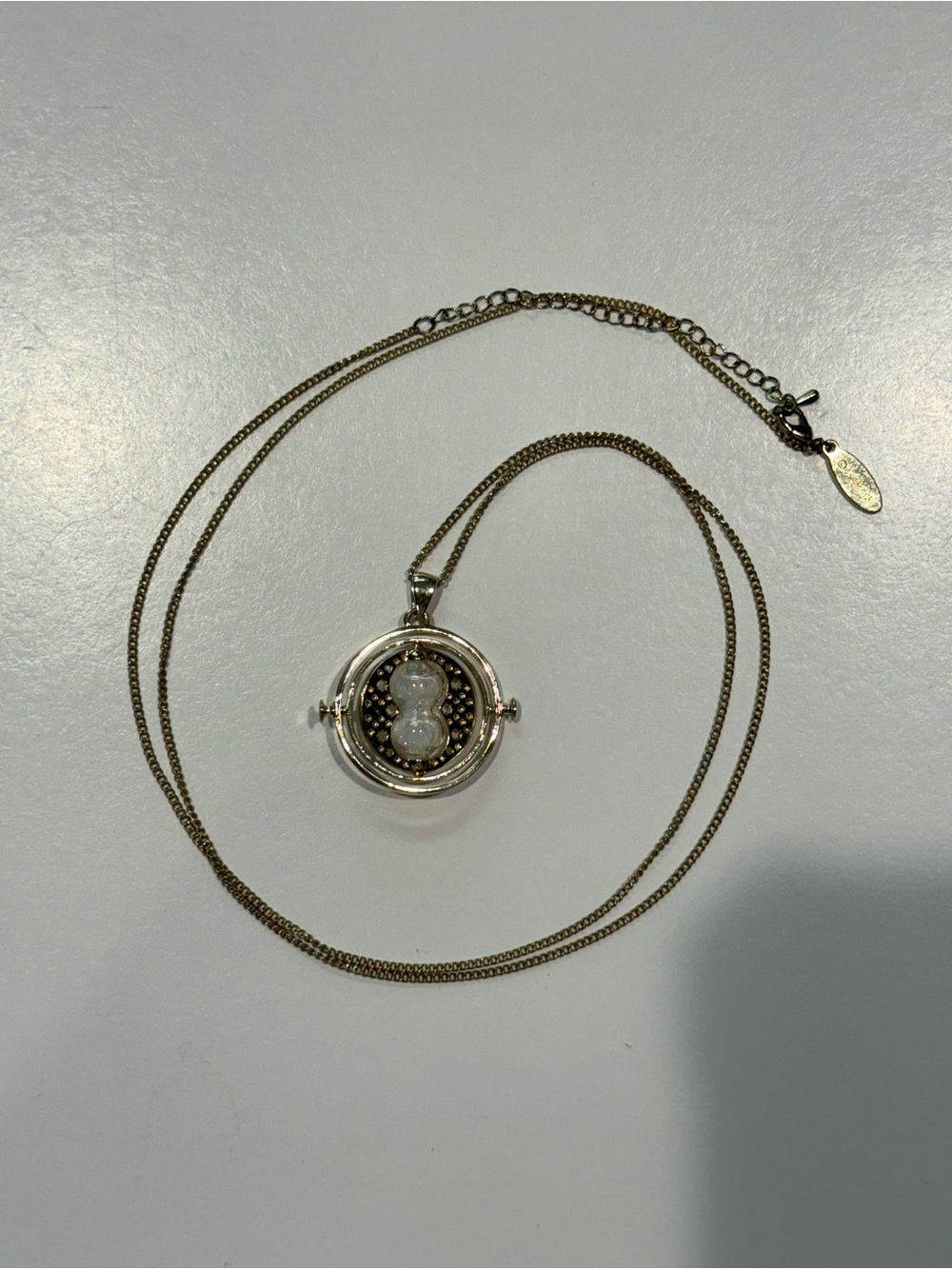 Dual-Tone Hourglass Pendant Necklace with White Center